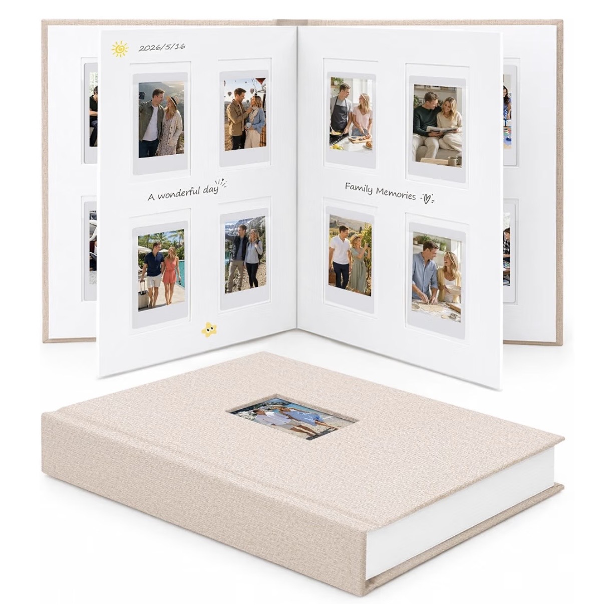 Linen guest book with instant prints on every page