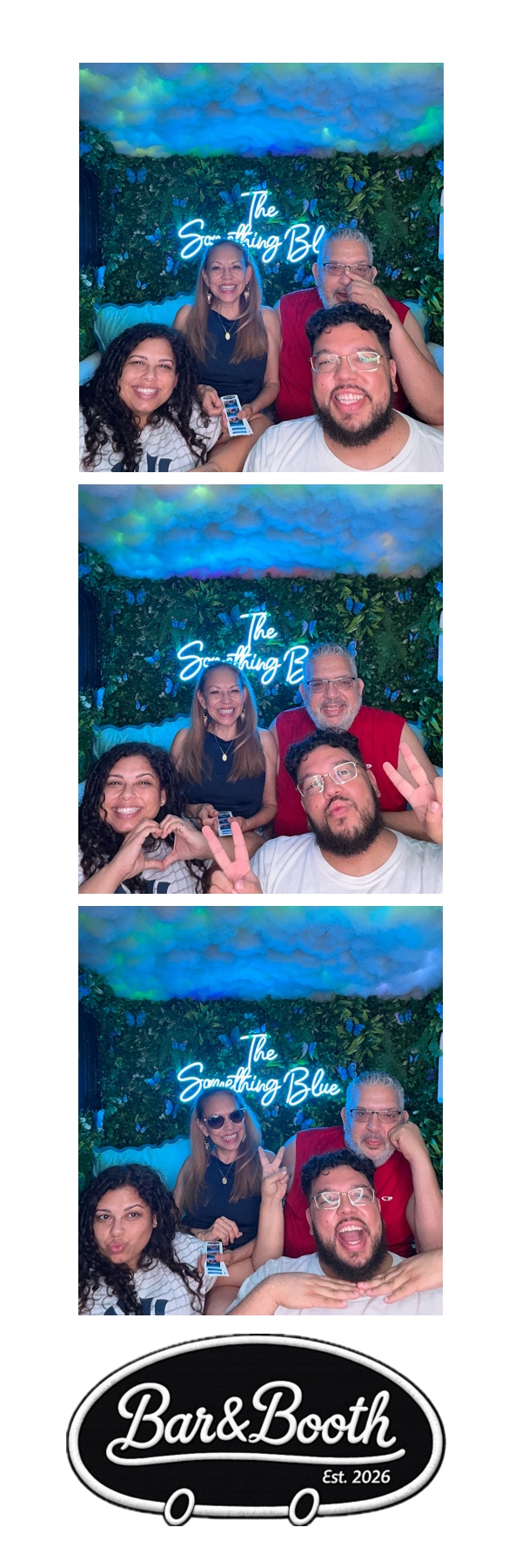 Group of guests in The Something Blue photo booth