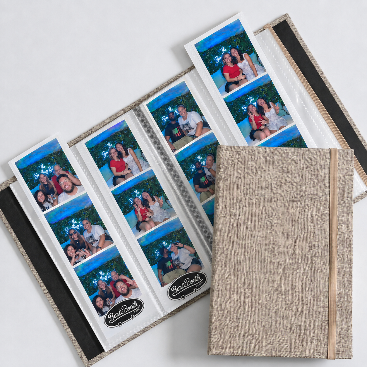 Linen bound book filled with Bar&Booth photo strips